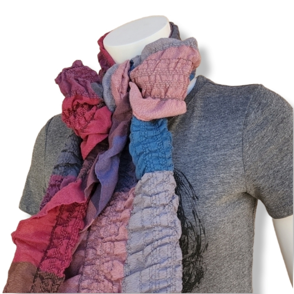 SMOCKED ELASTIC CRINKLY Ruffled Scarf Stretch Wrap Shabby Chic Hijab Rectangular - Picture 12 of 16
